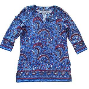 Coolibar Blue Red Paisley Tunic Top UPF 50+ Sun UV Protection Women’s Sz Small